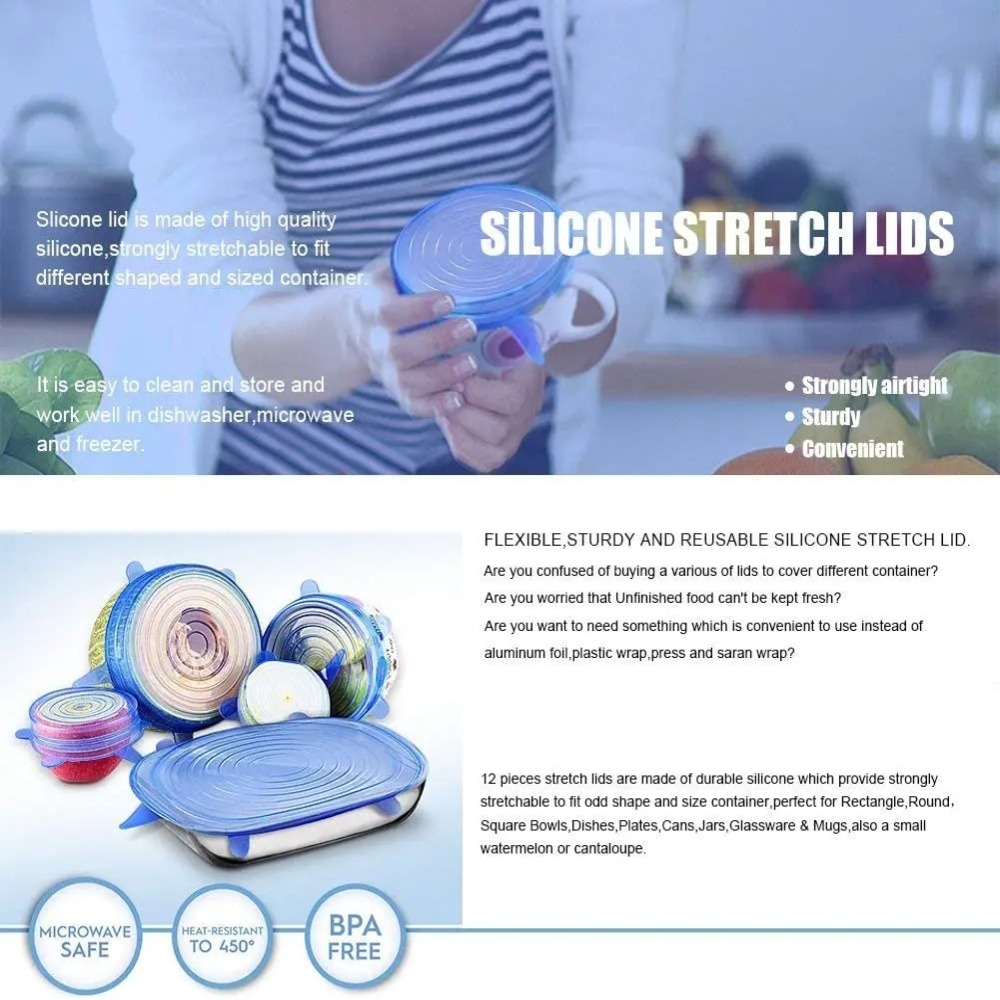 6PCS Food Reusable Fresh-keepi - огляд і ціна Silicone Stretch Lid